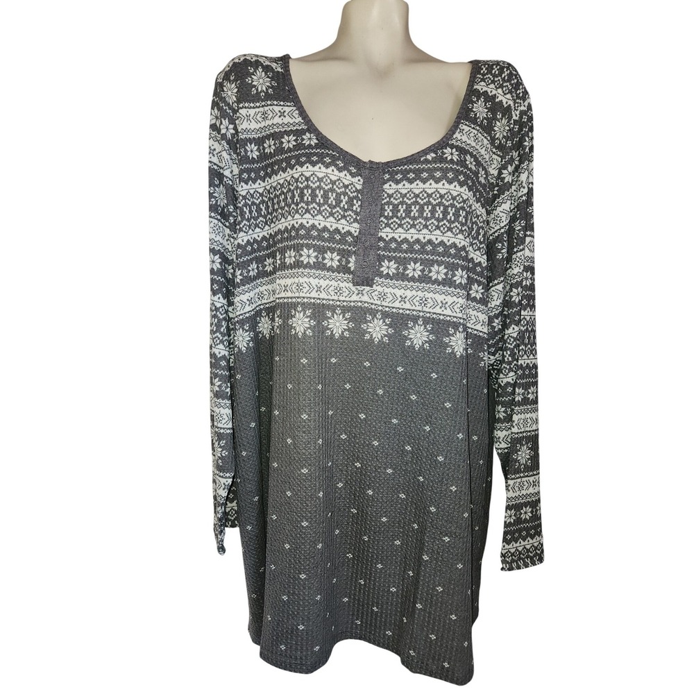 Torrid Womens NEW 6X Grey Snowflake Waffle Knit Snap Henley Top 19444519